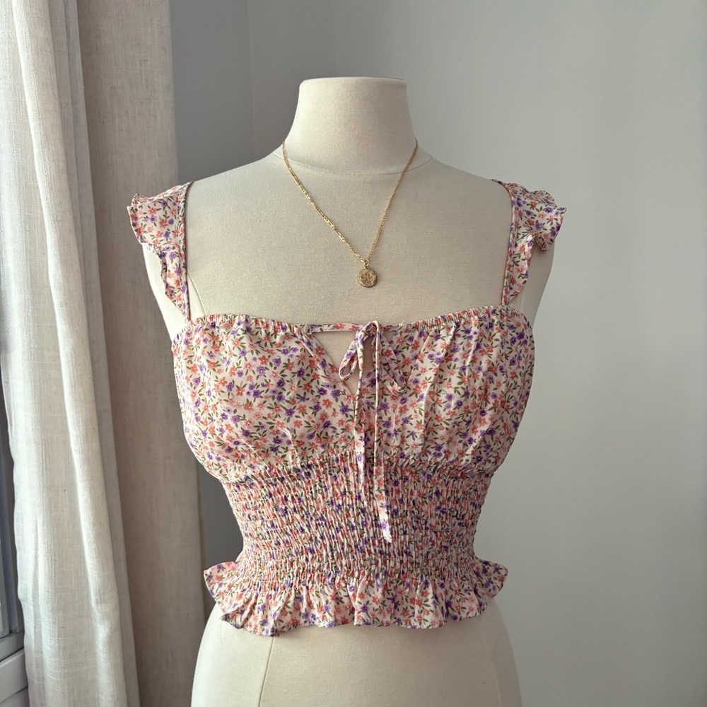 Floral Smocked Crop Top -Size M - Picture 5 of 5
